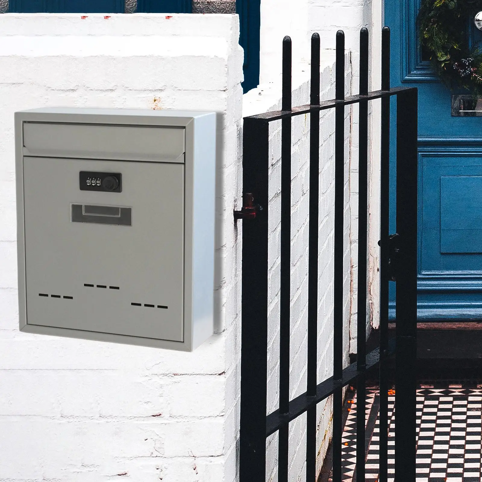 Vintage Wall Mount Mailbox with Lock Iron Rainproof Retro for Loading Newspaper Gate House Townhouse Front Door