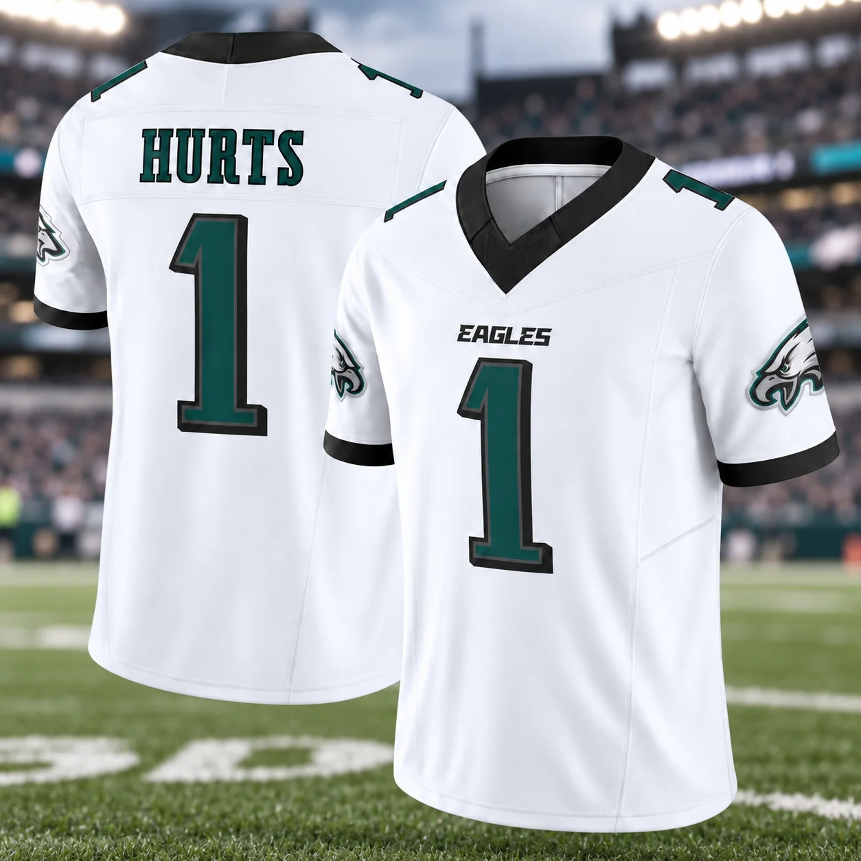 White #1 Number American Football Jersey Unisex V-Neck Short Sleeve Tee Eagle Graphic  Sports Uniform Casual Tops Men Women Fan