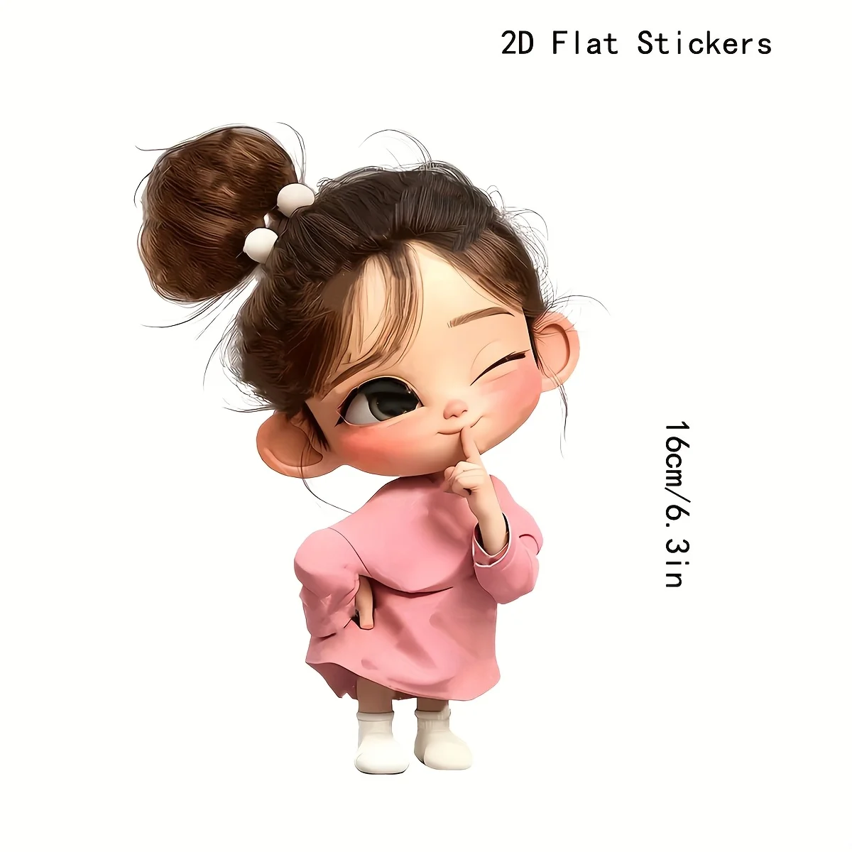 1Pc Wink High Bun Pink Outfit Girl Vinyl Sticker, Cute Decal for Car Motorcycle Laptop Window Water Bottle Helmet Luggage Wall