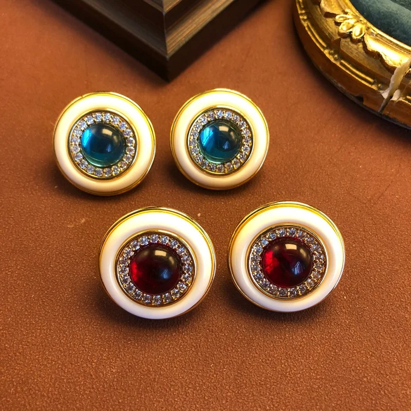 niche design stud earrings glass inlaid temperament earrings fashionable commuting earrings for women versatile