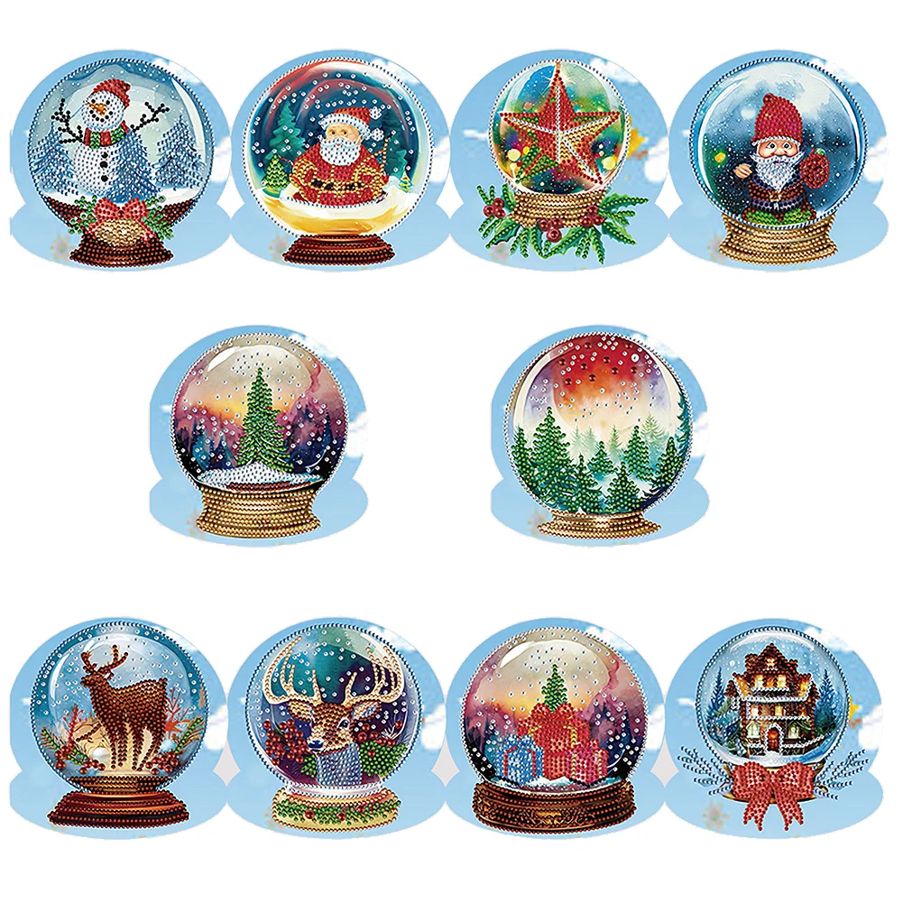 Special Shape Diamond Handmade Card Princess Snowman 5/6/8/10/12PCS DIY Diamond Painting Card Santa Crystal Ball Xmas Atmosphere