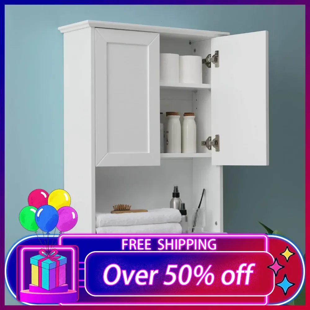 Bathroom Wall Cabinet Wooden Medicine Cabinet Buffering Hinge MDF Material Over Toilet Storage 23