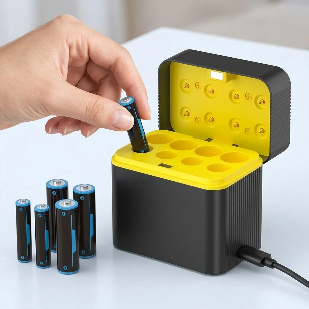 1.5V AA/AAA Lithium Battery Charger 8 Slots Rechargeable Fast Charging Box for 1.5V Batteries with Fast Charging Cable