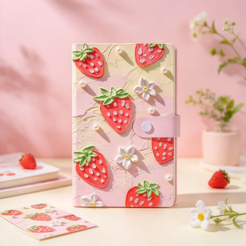 Strawberry Flower Pattern PP Photo Album with Snap Button, 120 Pockets Photocard Binder, Student Kpop Photocard Holder, Business