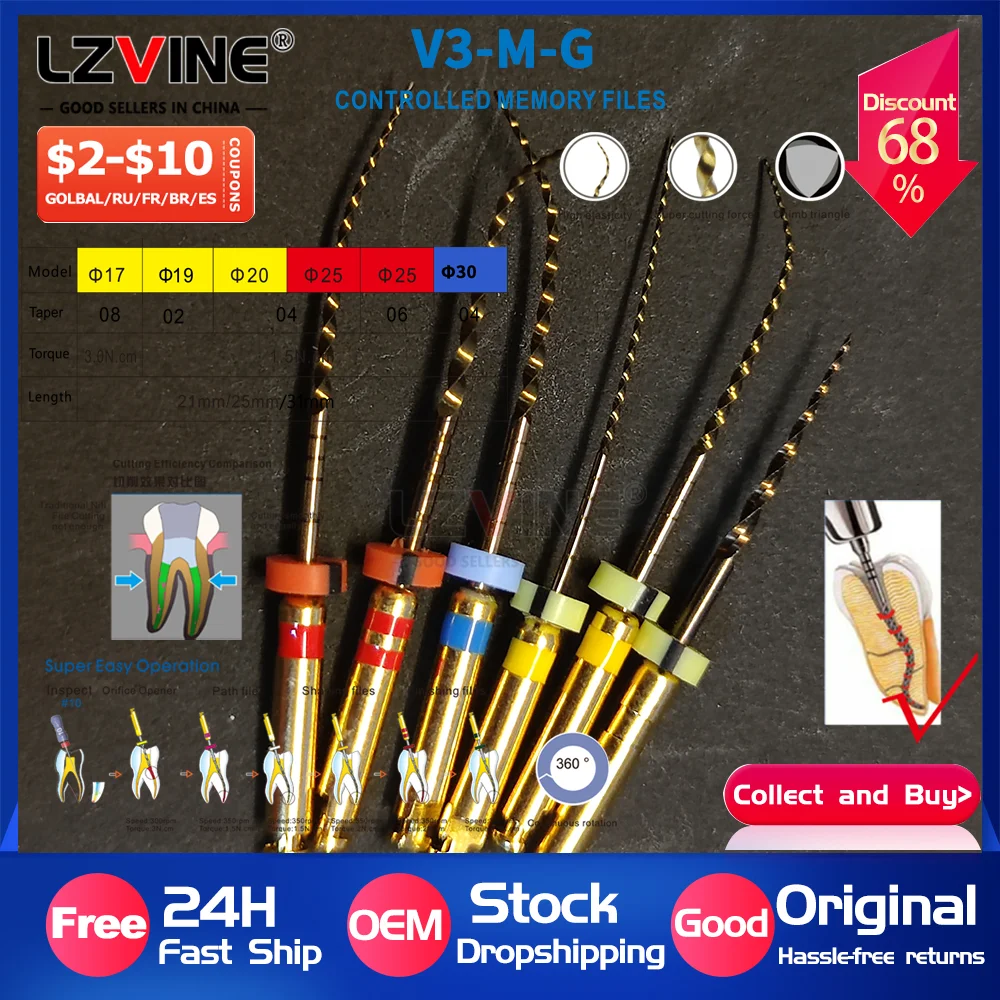 

6Pcs/Pack 31mmDental Flexible Niti Golden Endodontic Files With Heat Activation Engine Use Dentist Drills Instrument 04 06 Taper