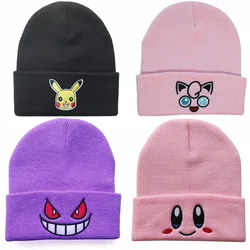 Anime kawaii pokemon pikachu jigglypuff gengar kirby casal chapéu de lã hip-hop selvagem quente malha boné selvagem outono inverno