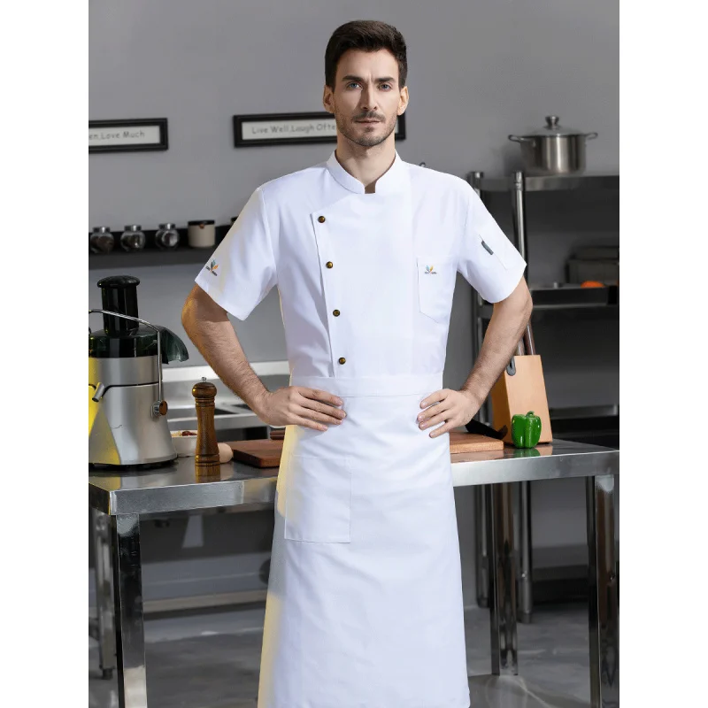 High-End Chef Uniform Short-Sleeved Summer Kitchen Kitchen Canteen Restaurant Restaurant Work Wear Men and Women Chef Overalls P