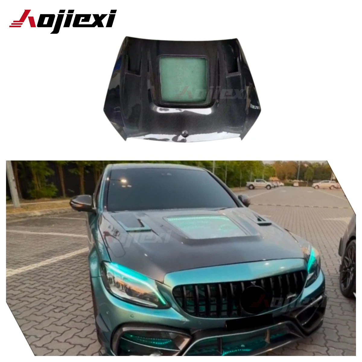 

IMP Style Carbon Fiber Transparent Engine Hood For Mercedes Benz W205 C Class C250 C300 C43 2015-2021 Engine Bonnte Lid Body Kit
