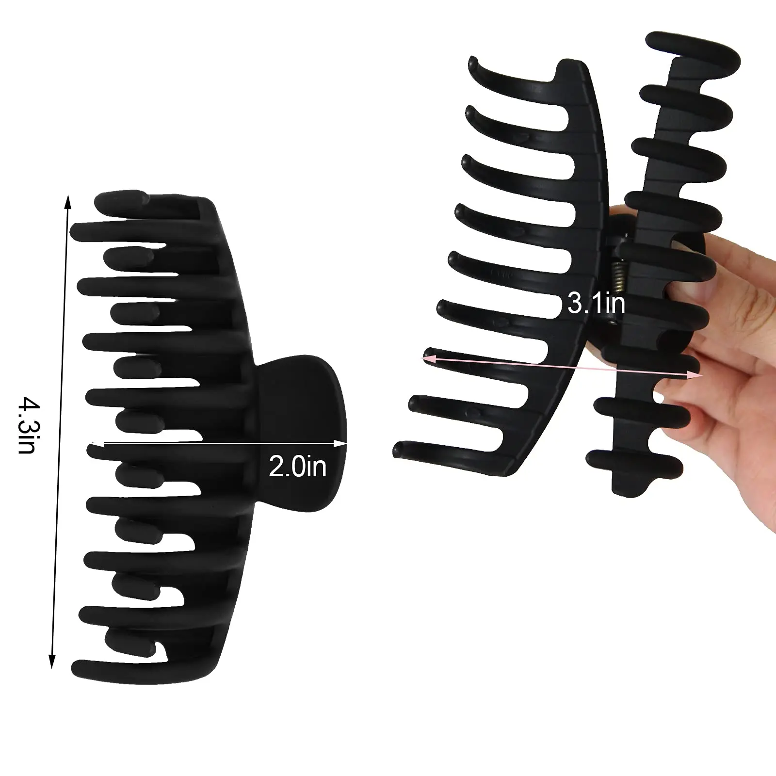 qiying 2 Pack Big Hair Claw Clips Nonslip Large Claw Clip for Women and Girls Strong Hold Grips Hair Accessories(Black)