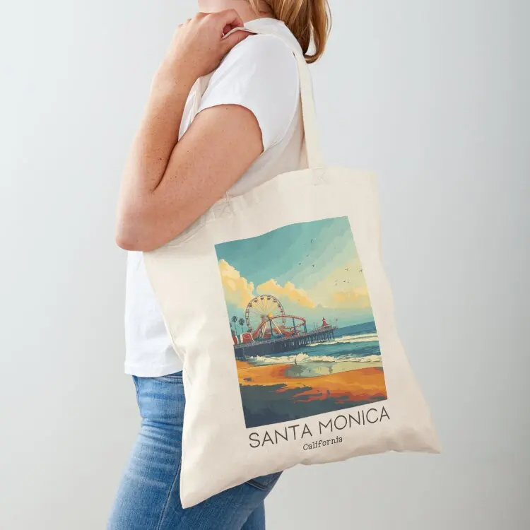 

A Vintage Travel Illustration of Santa Monica - California - US Tote Bag Women's tote bag female bag hand bags