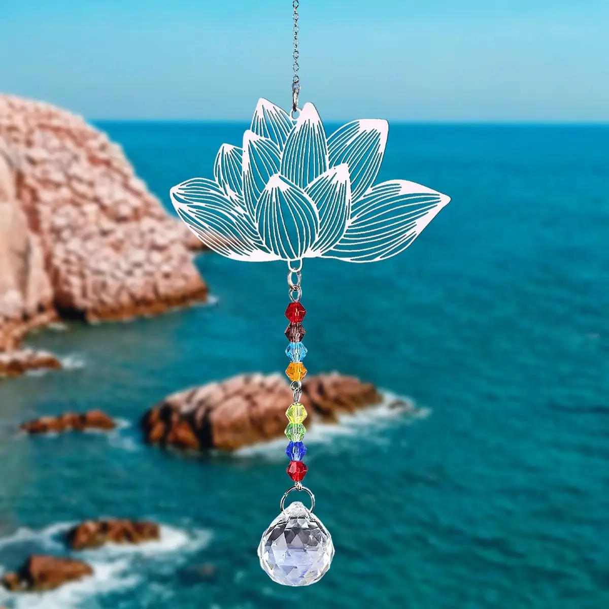 1PC Rainbow Maker Sun Catchers with Prisms LotusWind Chime Hanging Ornament for Wedding Garden Home Decor Gift