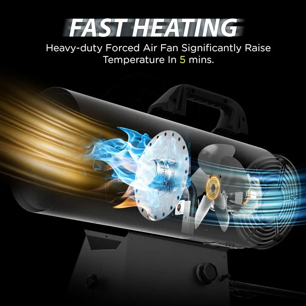 سخان هواء قسري محمول من البروبان MH125 مزود بقدرة 12000 وحدة حرارية بريطانية، وتحكم تلقائي في درجة الحرارة 25-95 فهرنهايت، مثالي للمرآب وورش العمل، Inc #3