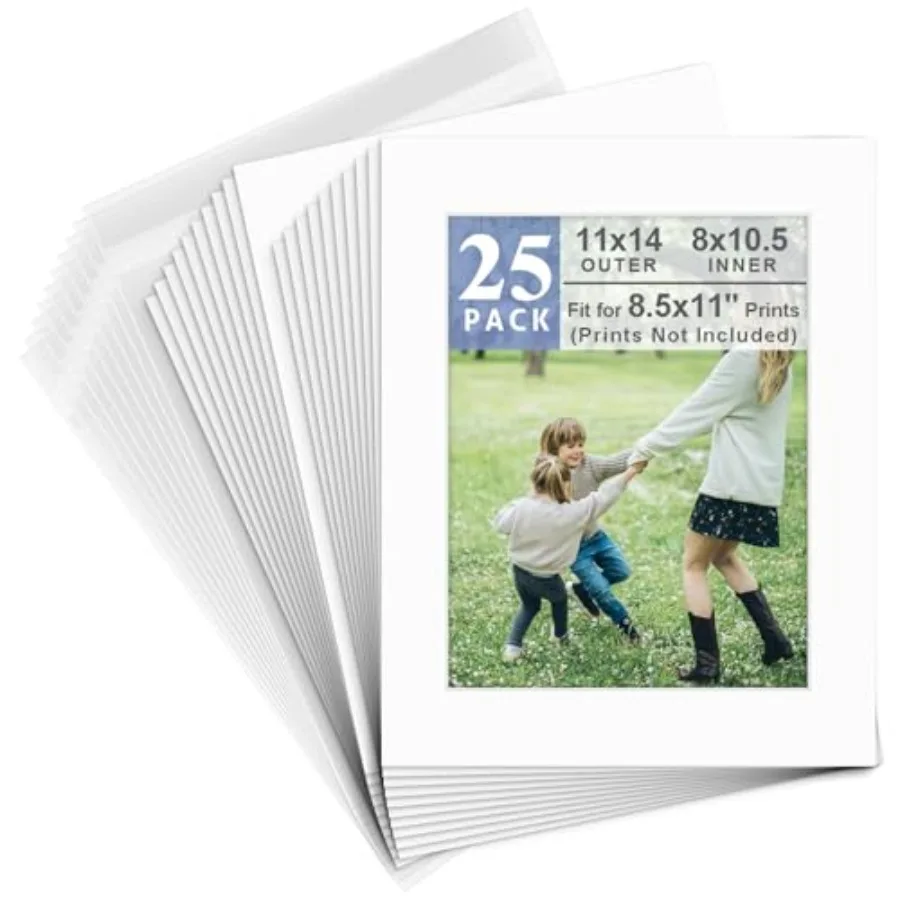 

Набор из 25 белых подложек для фотографий 11x14 дюймов - Подходит для фото/сертификатов 8.5x11 дюймов - Высококачественные бескислотные подложки с фаской и предварительно вырезанным белым сердечником