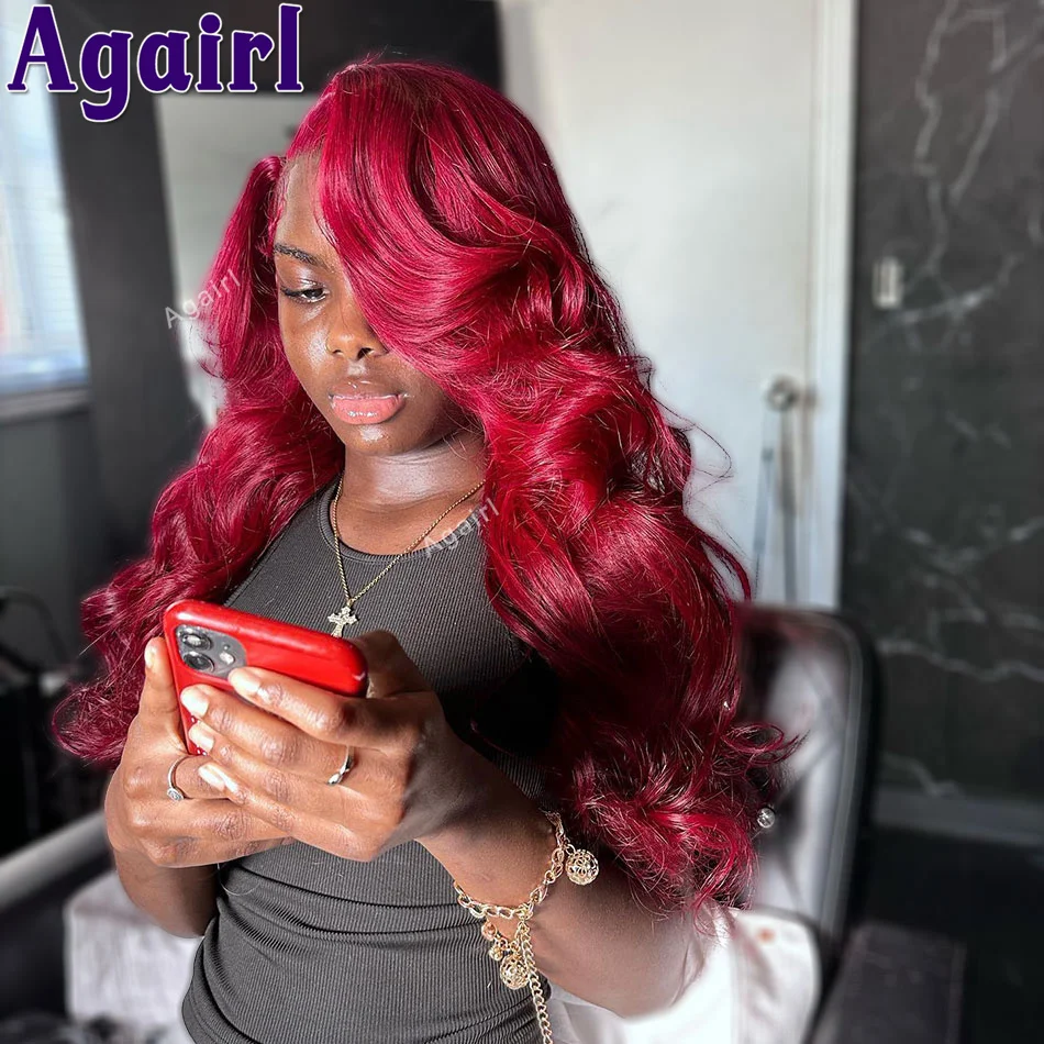 13x6 13x4 Body Wave Lace Frontal Echthaar Perücken 99j Burgunder rot brasilia nisches Remy Haar für Frauen vor gezupft 6x45x5 Verschluss Perücken