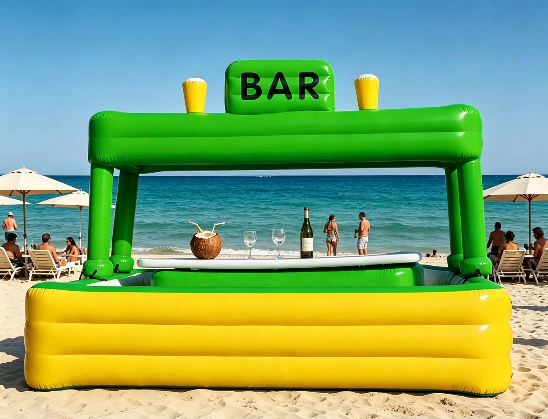 Outdoor Portable Inflatable Bar Station Black White PVC Drink Counter with BAR Sign 100-500kg Capacity for Lawn Water Party