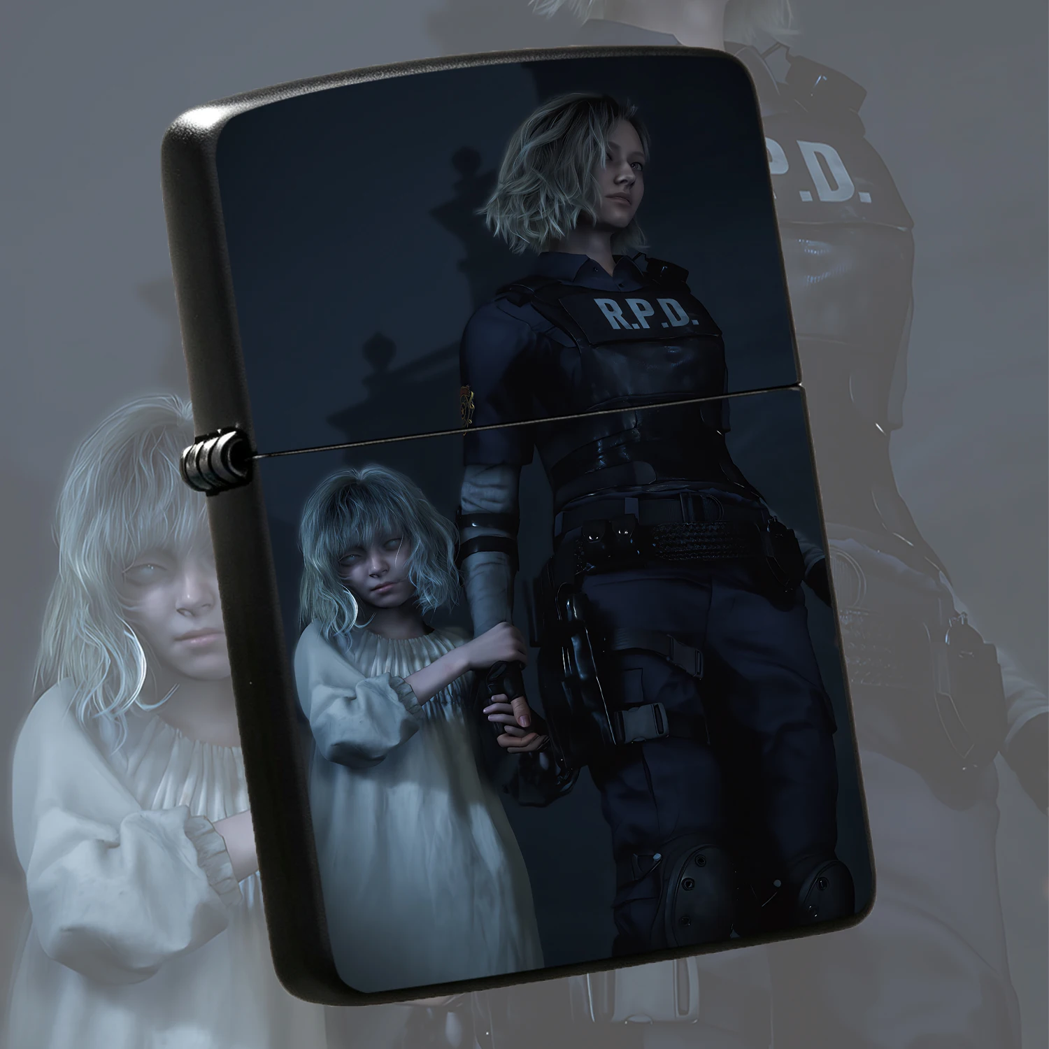 Title: Biohazard Themed Rpd Officer And Little Girl Printed Portable , Dark Atmospheric Trendy Creative Peripheral, Suitable For All Daily Scenarios, Outdoor Commuting, Travel Camping, Ideal Practical Decorative Gift For Game Fans And Casua