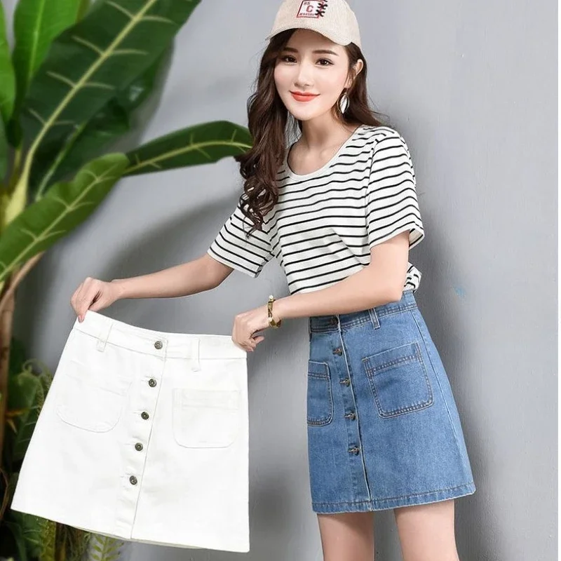 

Zipper Chubby Black Jeans Skirts for Women Midi Woman Denim Skirt Korean Style 2024 Trend Streetwear Aesthetic New in Cheap V