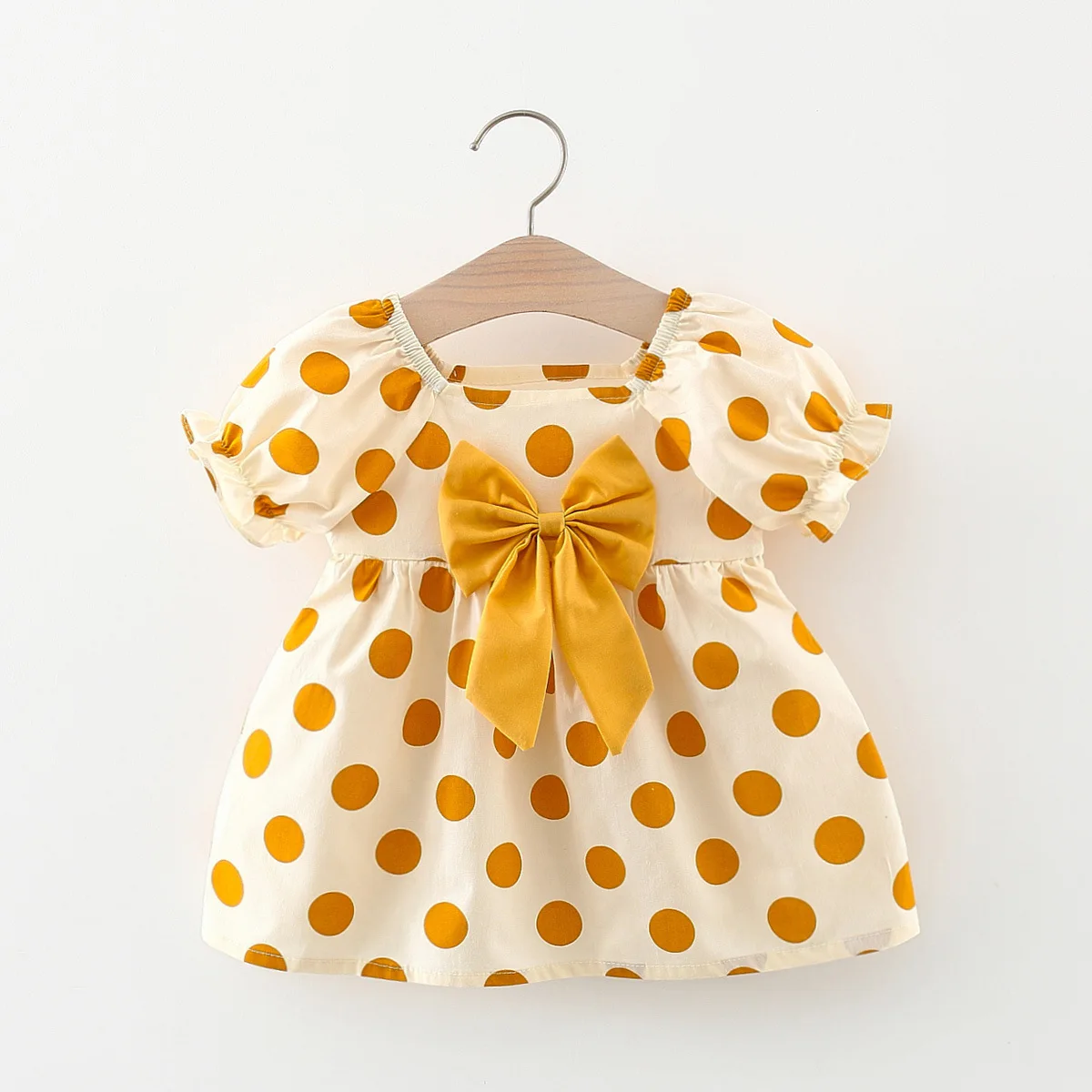 Girl's Summer Baby Dress Small Round Dot Strawberry Print Chest Bow Daily Casual Dress+hat Clothes 0-4 Y