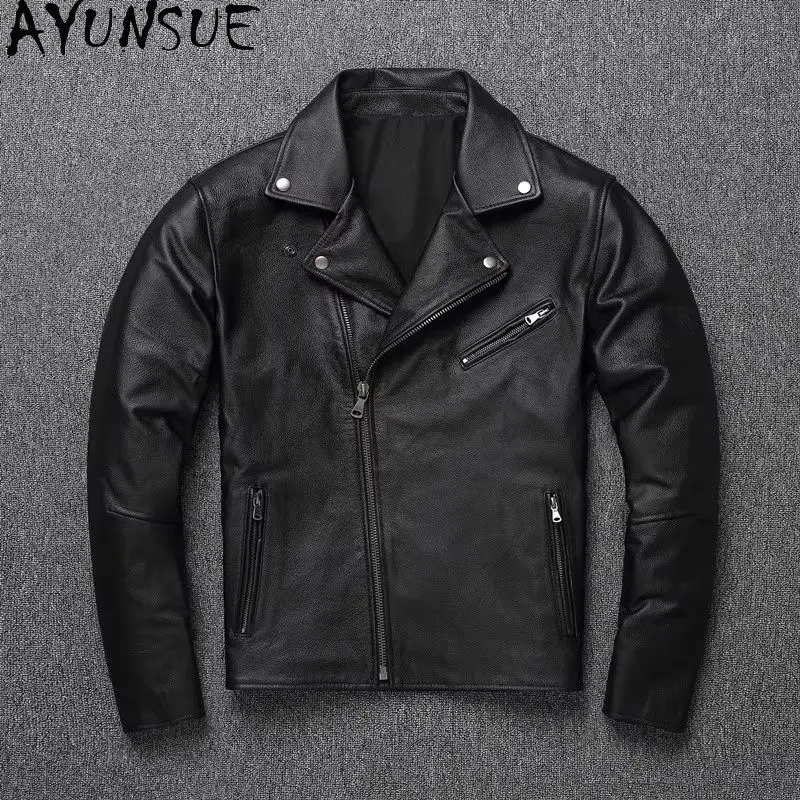 AYUNSUE High Quality Genuine Leather Jacket Men Korean Fashion Real Cowhide Leather Coat Man Clothing Slim-fit Vinatge jaqueta