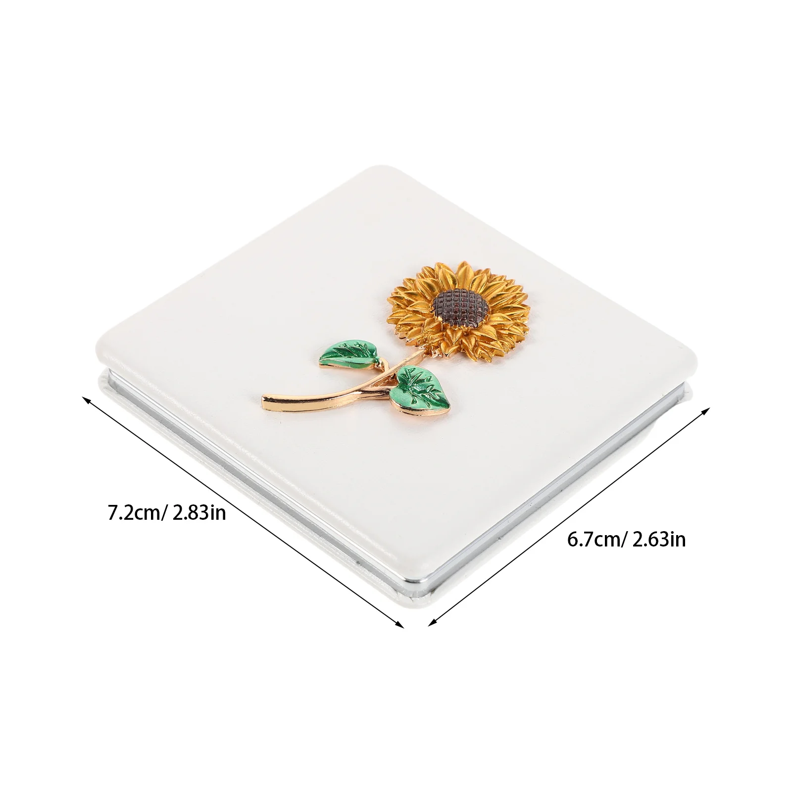 Vierkante mini opvouwbare spiegel PU zonnebloem dubbelzijdig draagbare zak make-upspiegel reistas handtas