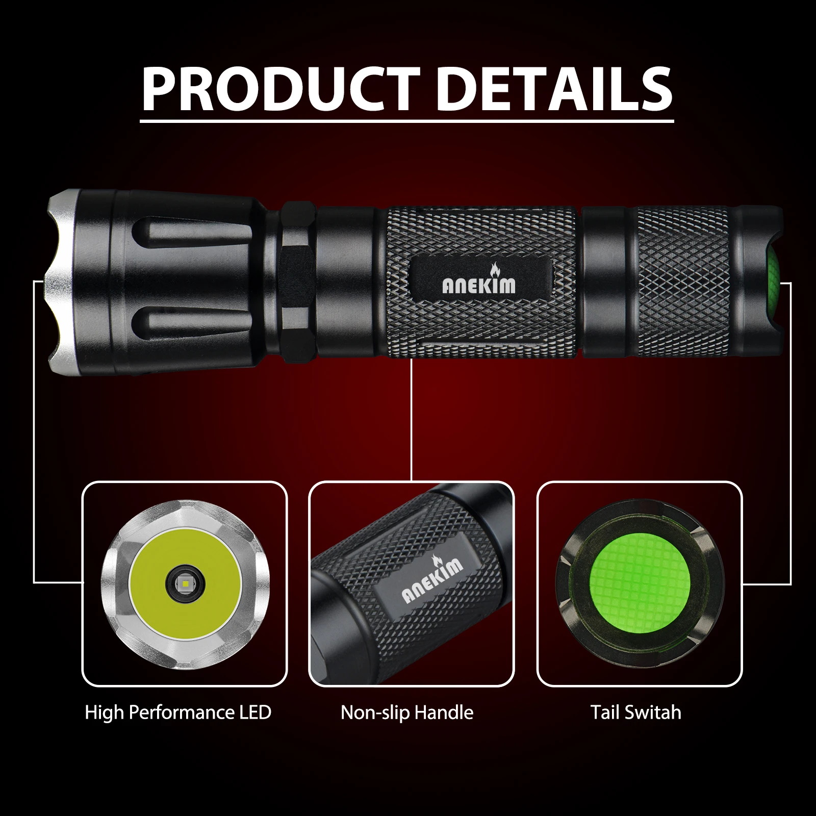 ANEKIM Zoom LED Red Torch X Series, 400M Long Distance for 18650 USB Rechargeable Kit Tactical Hunting Flashlight