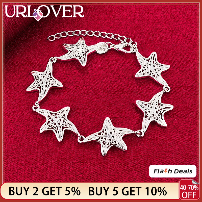 

URLOVER 925 Sterling Silver Bracelet For Woman Starfish Chain Bracelets Lady Party Wedding Birthday Fashion Charm Jewelry Gifts