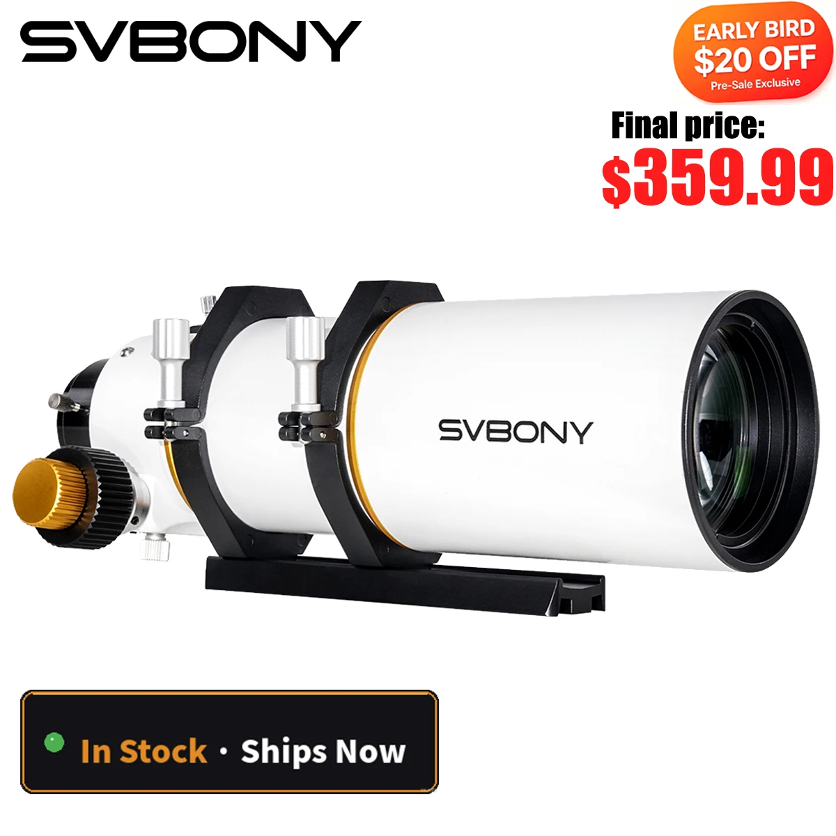 Svbony SV530 80mm ED Refractor Telescope OTA 480mm F/6 W/Field Flattener, Dual-Speed Focuser for Deep Space & Astrophotography