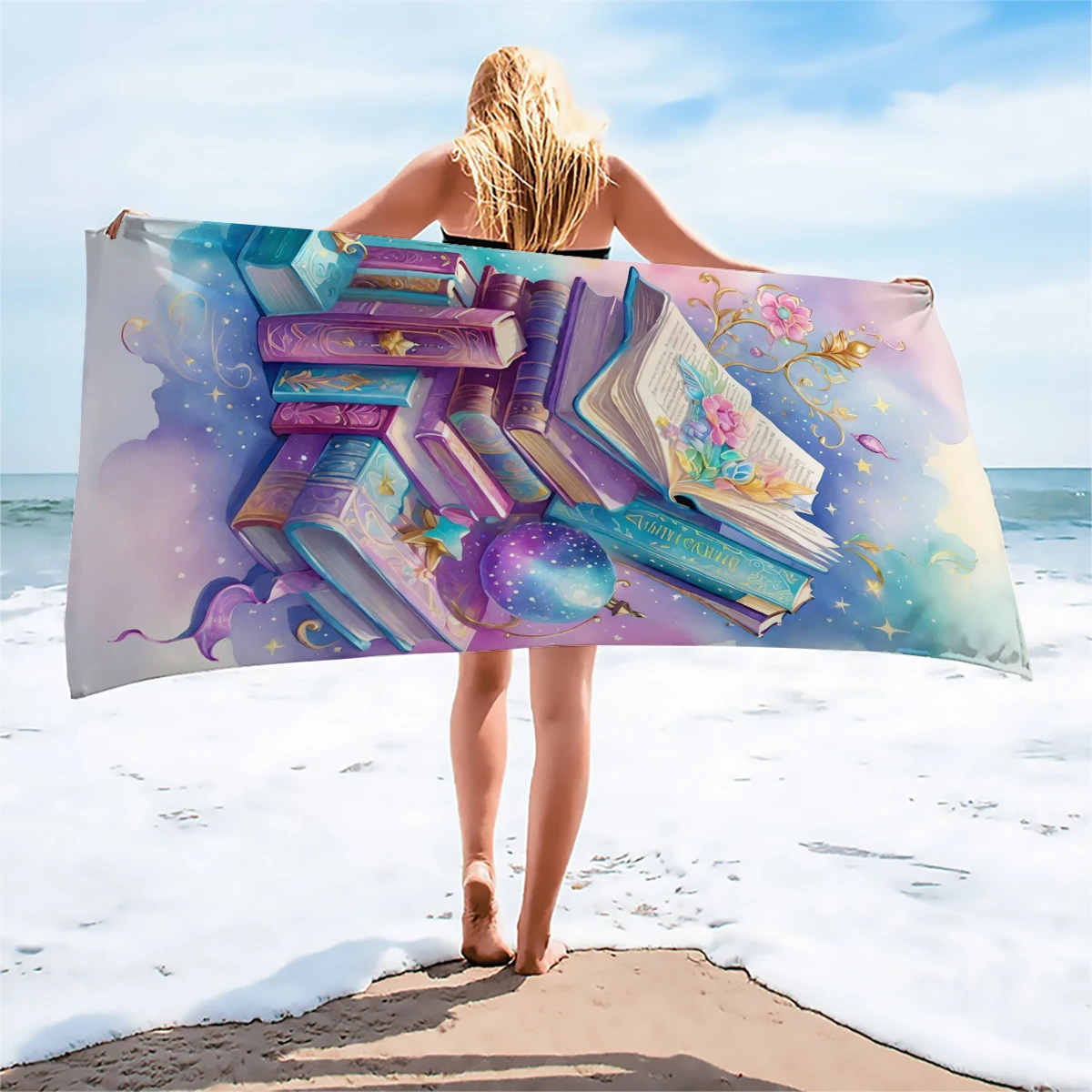 1PC Vintage Fairy Tale Book Print Soft Skin-Friendly Portable Swimming Hot Spring Beach Towel