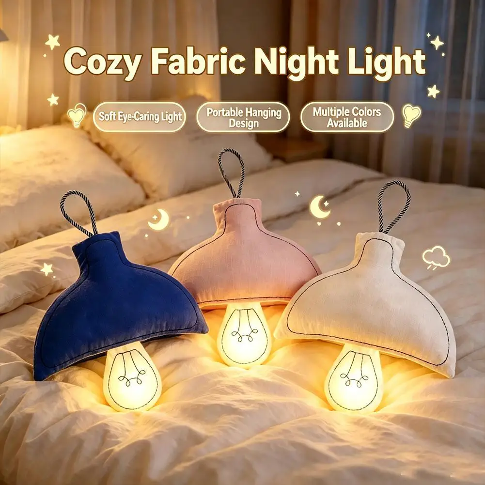 Cotton Mushroom Bedroom Night Light USB Rechargeable Adjustable LED Bedside Lamp Children's Room Ambient Light