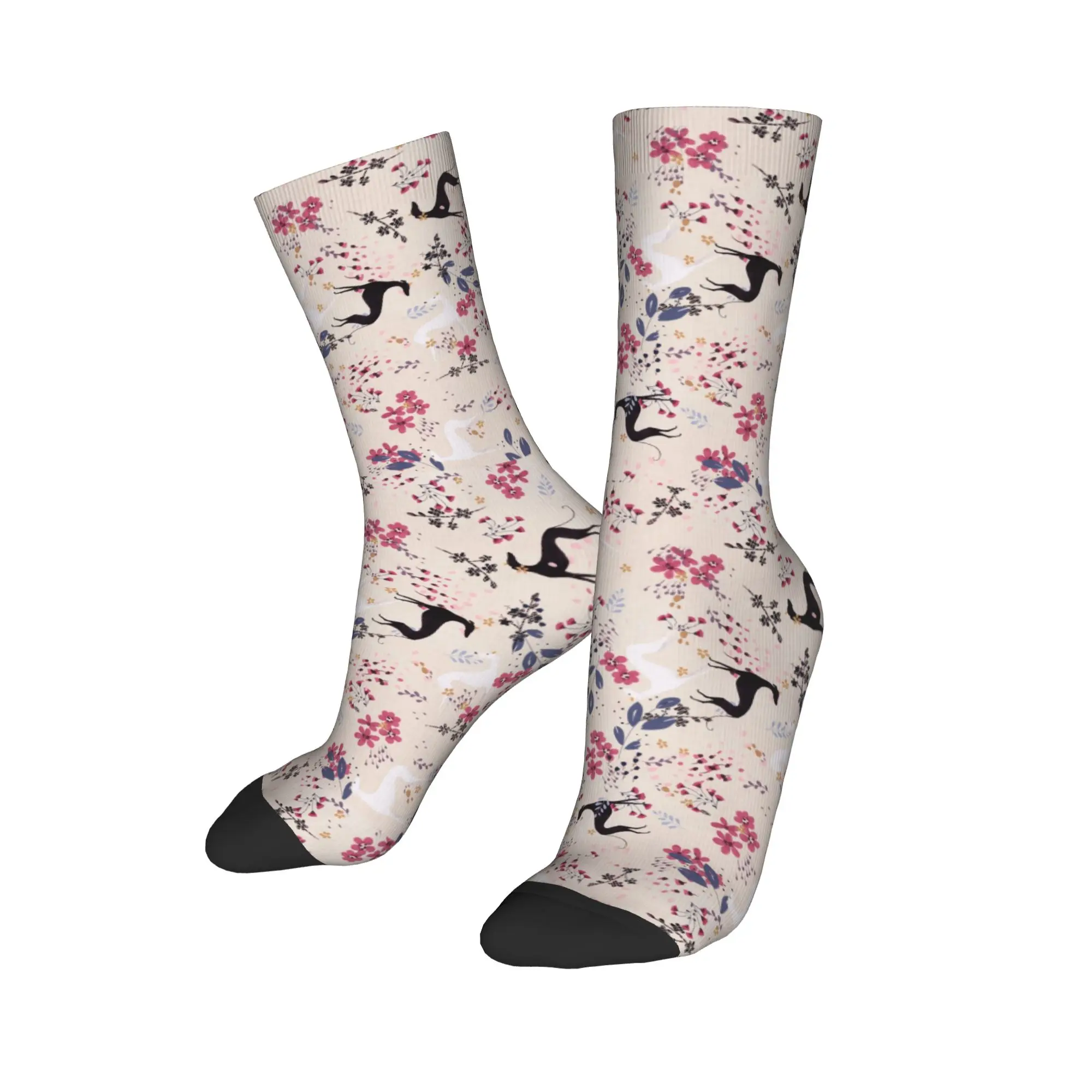 Custom Greyhound Sighthound Flower Love Mens Crew Socks Unisex Fun Animal Whippet Dog Spring Summer Autumn Winter Dress Socks