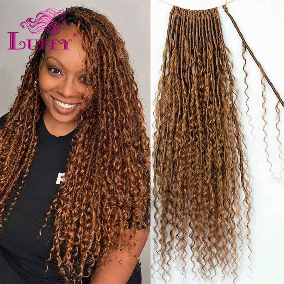 

Pre-looped Crochet Boho Locs With Human Hair Curls Color #30 Locs Braids Hair Curly Human Hair Full Ends For Women