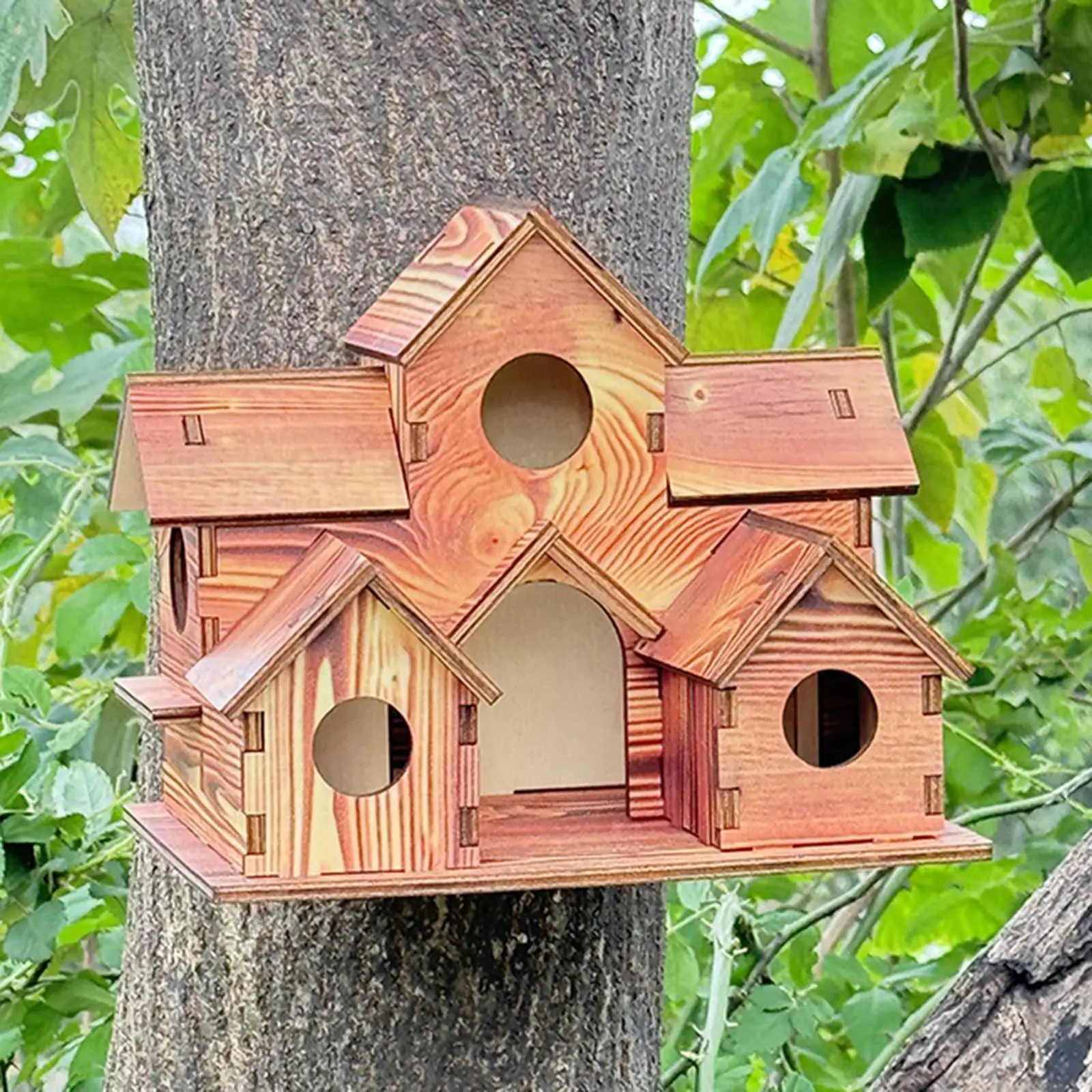 Wooden Bird House Hummingbird Nest Courtyard Shelter Hanging Hut Birdhouse for Nesting Blue Jays Wrens Cardinals Finches