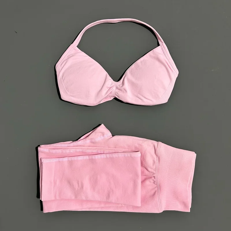 2-delige sportset dames yoga backless halter bh high waist scrunch naadloze broek sportpak gym sportkleding workout set