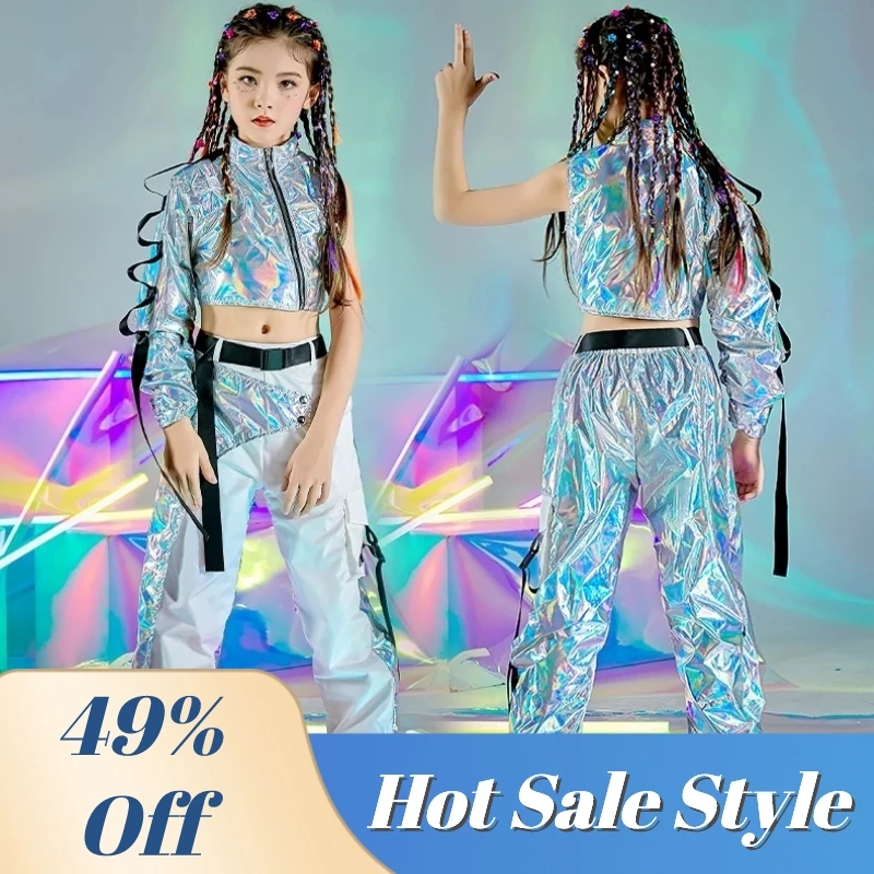 Hip-Hop Dance Clothes Reflective Rave Outfit Girl Sets Jazz Dancewear Festival Crop Tops Cargo Pants Catwalk Show Costume DL8320