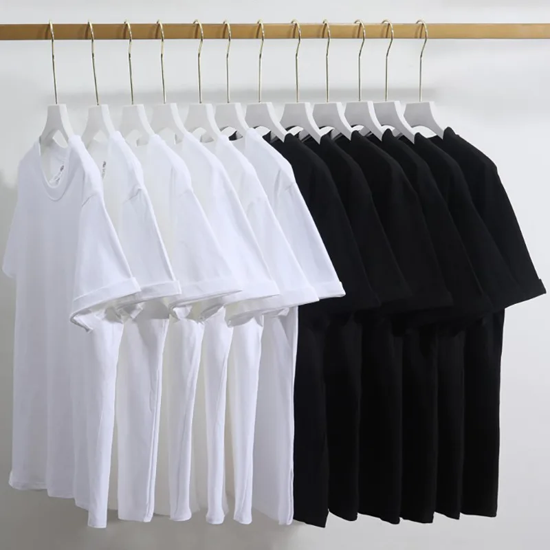

Summer Basic Black White Tops Tees For Men Women 100% Cotton Short Sleeve Oversize Soft O-Neck Harajuku T-Shirts S-5XL