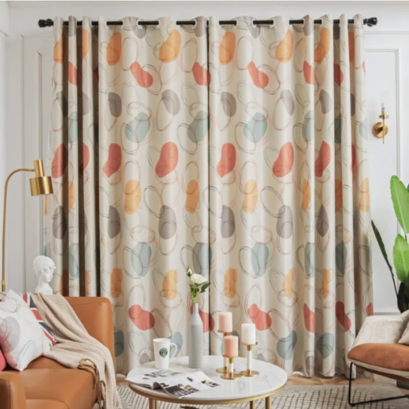 Nordic Ins Style Morandi Hand-painted Coil Strips Small Clear Blackout Curtains Living Room Bedroom Balcony Curtains