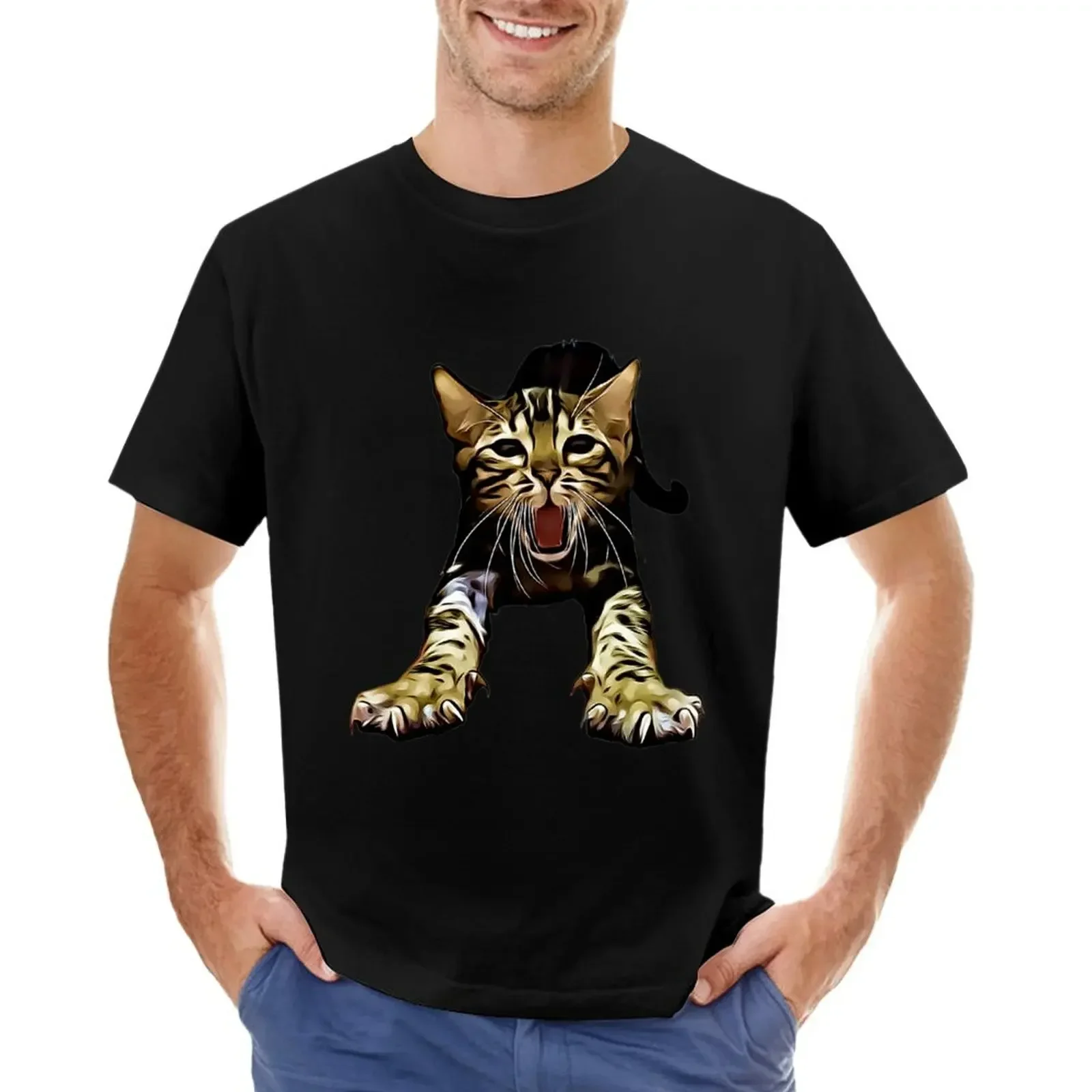 

Bengal Cat Yawning T-shirt quick drying plus sizes funnys plain black t shirts men