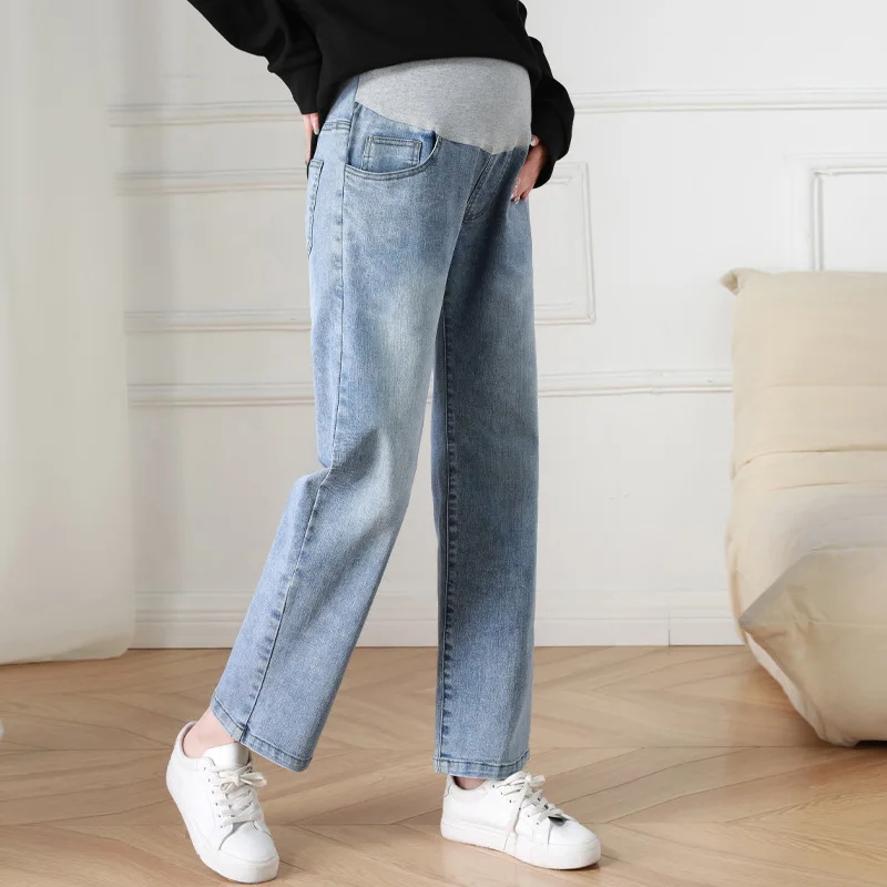 Fdfklak Denim Maternity Jeans Spring Autumn High Waist Belly Pants Clothes For Pregnant Women Pregnancy Work Trousers