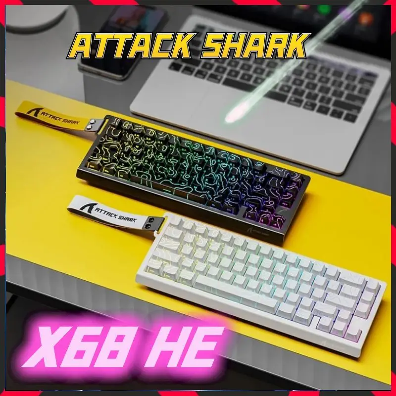 ATTACK SHARK X68HE لوحة مفاتيح الألعاب الميكانيكية سلكية مغناطيسية لألعاب Pro Gaming 0.01mm Rapid Trigg 8000 هرتز SOCD/Rs معدل 0.125 مللي ثانية 128 كيلو