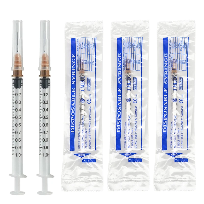 100pcs 1ml/cc Sterile Disposable Syringe With 26G 1/2 inch Needle, Individually Packed for Lab, Industrial Dispensing, Animal