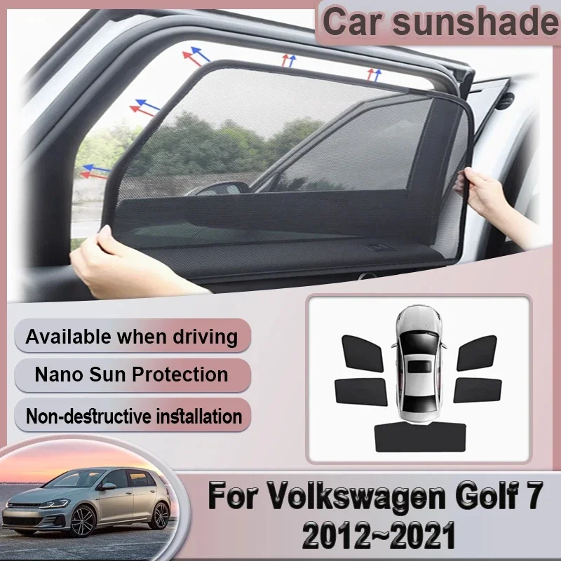 Car Mesh Sunshade For Volkswagen VW Golf 7 Mk7 2012~2021 2013 2015 2017 2020 Magnetic Window Sun Visor Curtain Auto Accessories