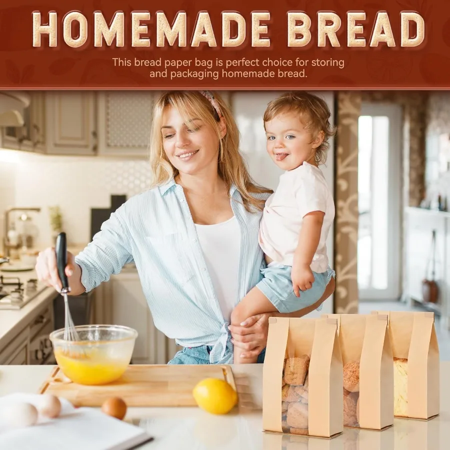 30 كيسًا كبيرًا للخبز قابل لإعادة الاستخدام مع نافذة وأكياس ورقية لربط التعادل من القصدير لتخزين عبوات المواد الغذائية والخبز المخمر محلي الصنع #4