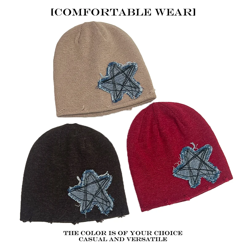 شخصية دافئة ريترو موضة بيني الشارع تنوعا ins عادية جديدة الرجال النساء الكورية بسيطة التصحيح الخماسية نجمة قبعات منسوجة #5