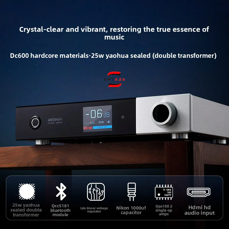 BRZHIFI 2027 Newly Upgraded Flagship DC600 Audio Decoder AK4499EXEQ Dual Core Bluetooth 6.2 Amplifier