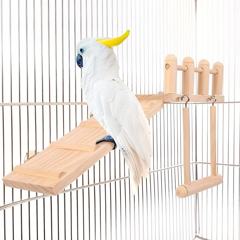 Wooden Parrot Play Stand Perch Swing Ladder Bird Cage Accessories Training Toy Set