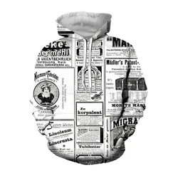 3D Printed Vintage Old Newspaper Hoodies For Men Clothing Fashion Casual Design Pullovers Streetwear Women Tracksuit Sweatshirts