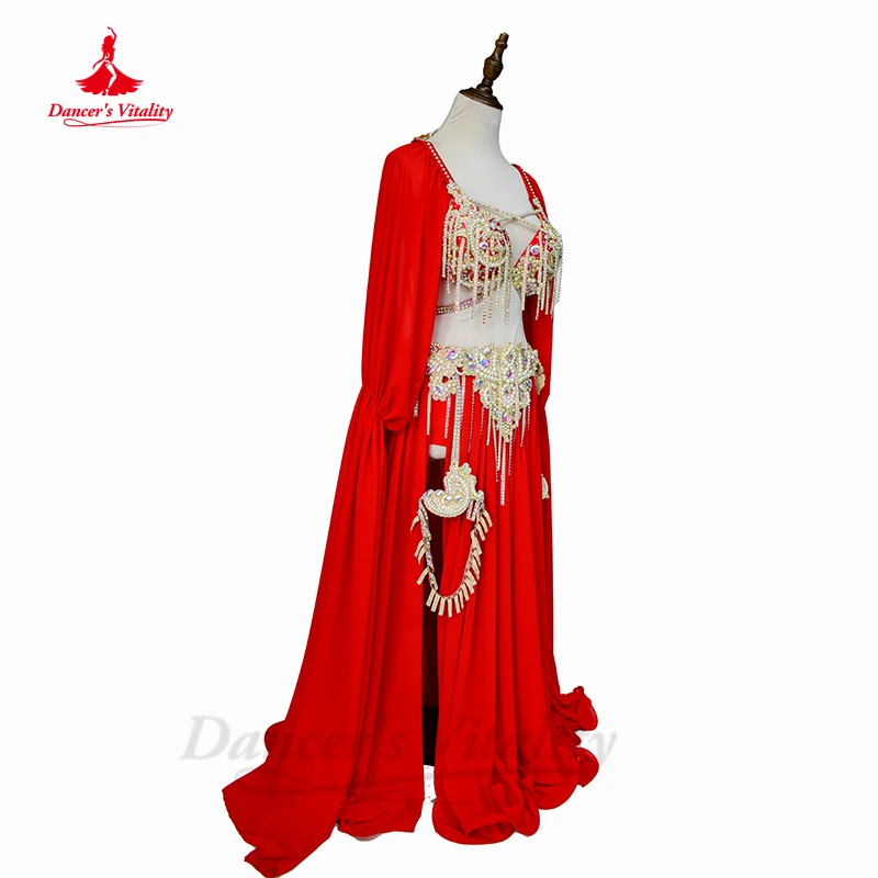 Belly Dance Poprong Competition Suit for Women Customzied Bra+sleeves+belt+skirt Children Adult Oriental Belly Dancing Outfit