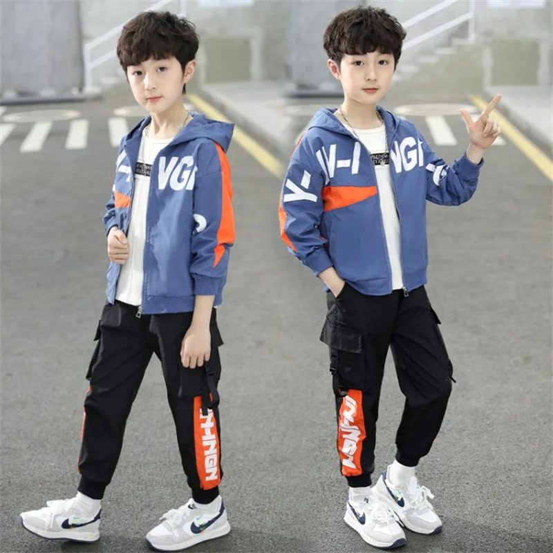 

Boys Suit Coat +Pants Cotton 2Pcs/Sets 2023 Cardigan Spring Autumn Sports Sets Tracksuit Children Clothing