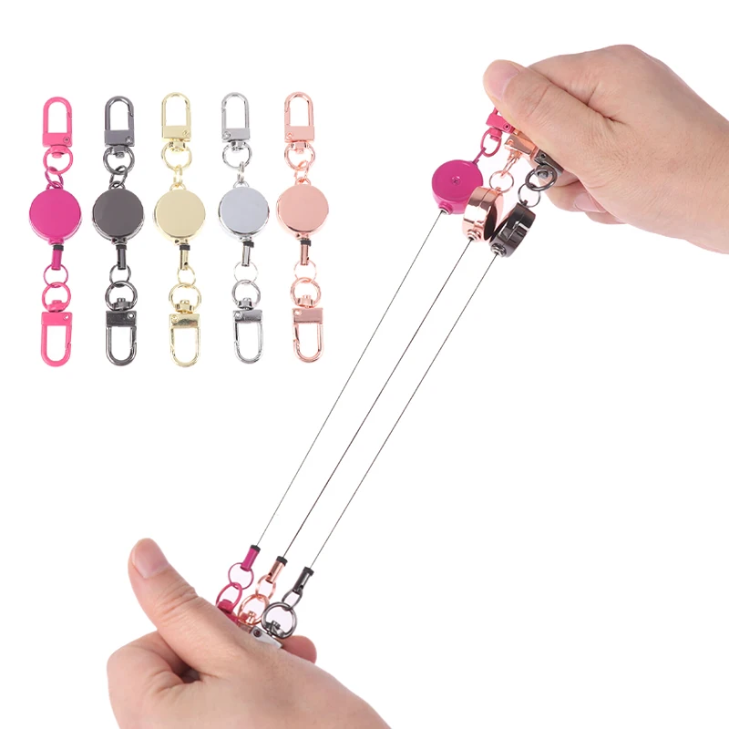 @*21mm Retractable Key Holder with Buckle, Anti-Theft Metal Easy-Pull Elastic Keychain for Sporty & Nurse