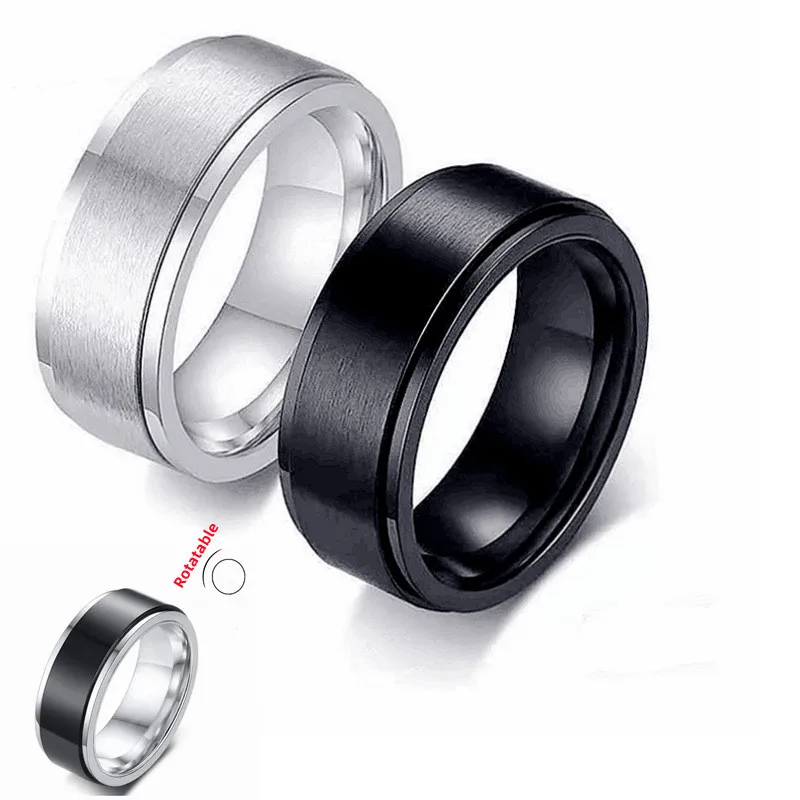 Anti Anxiety Relaxing Couple Rings Fidget Spinner Rotating Stainless Steel Gold Crystal Anti Stress Finger Ring Accessories